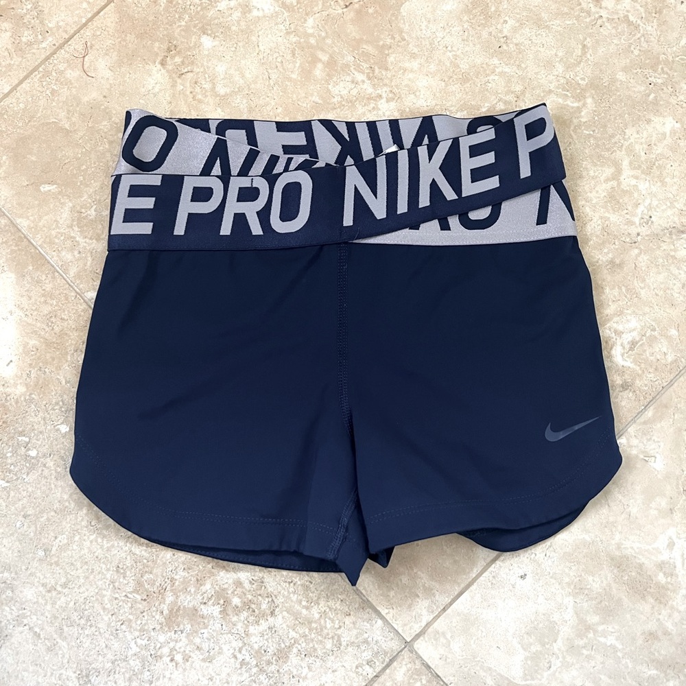 Navy Dri Fit Nike Pro Athletic Shorts